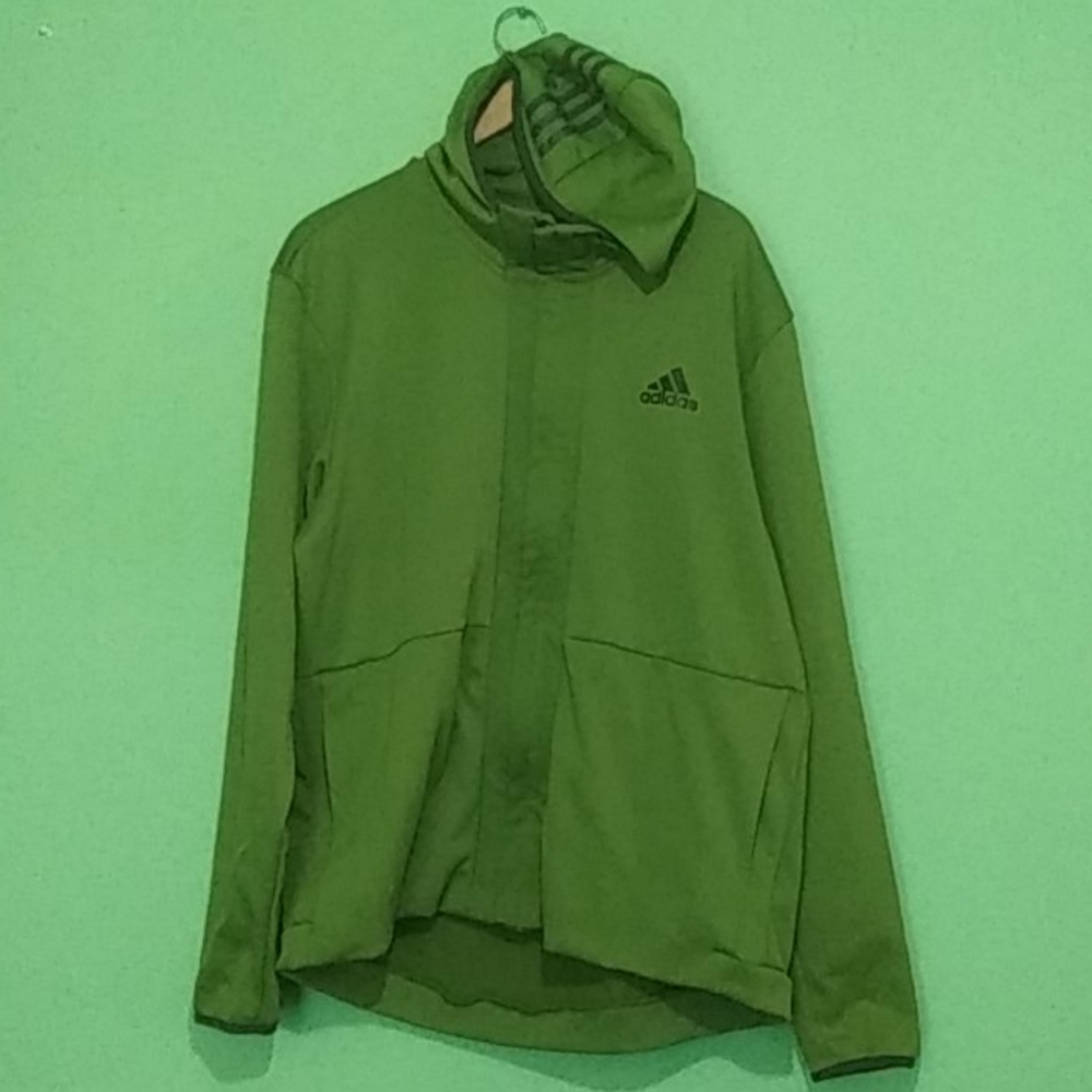 Green Adidas Zippered Hoodie 100% Polyester XL